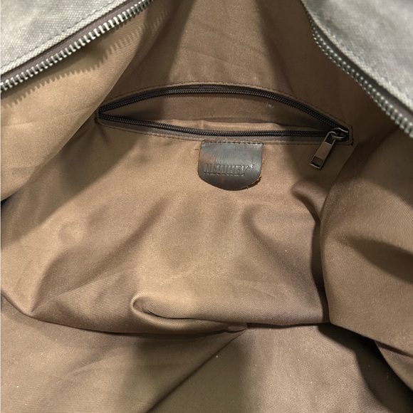 NEWHEY Gray canvas Duffel travel Bag with Brown Leather Straps waxed canvas - Picture 9 of 12